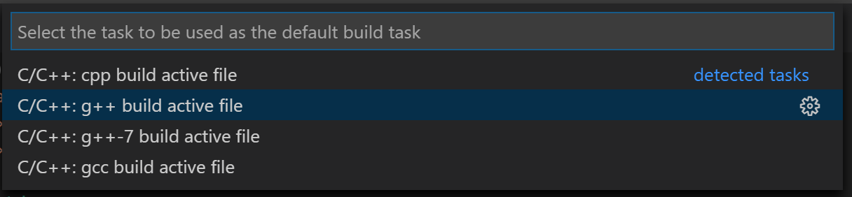 Tasks C++ build dropdown